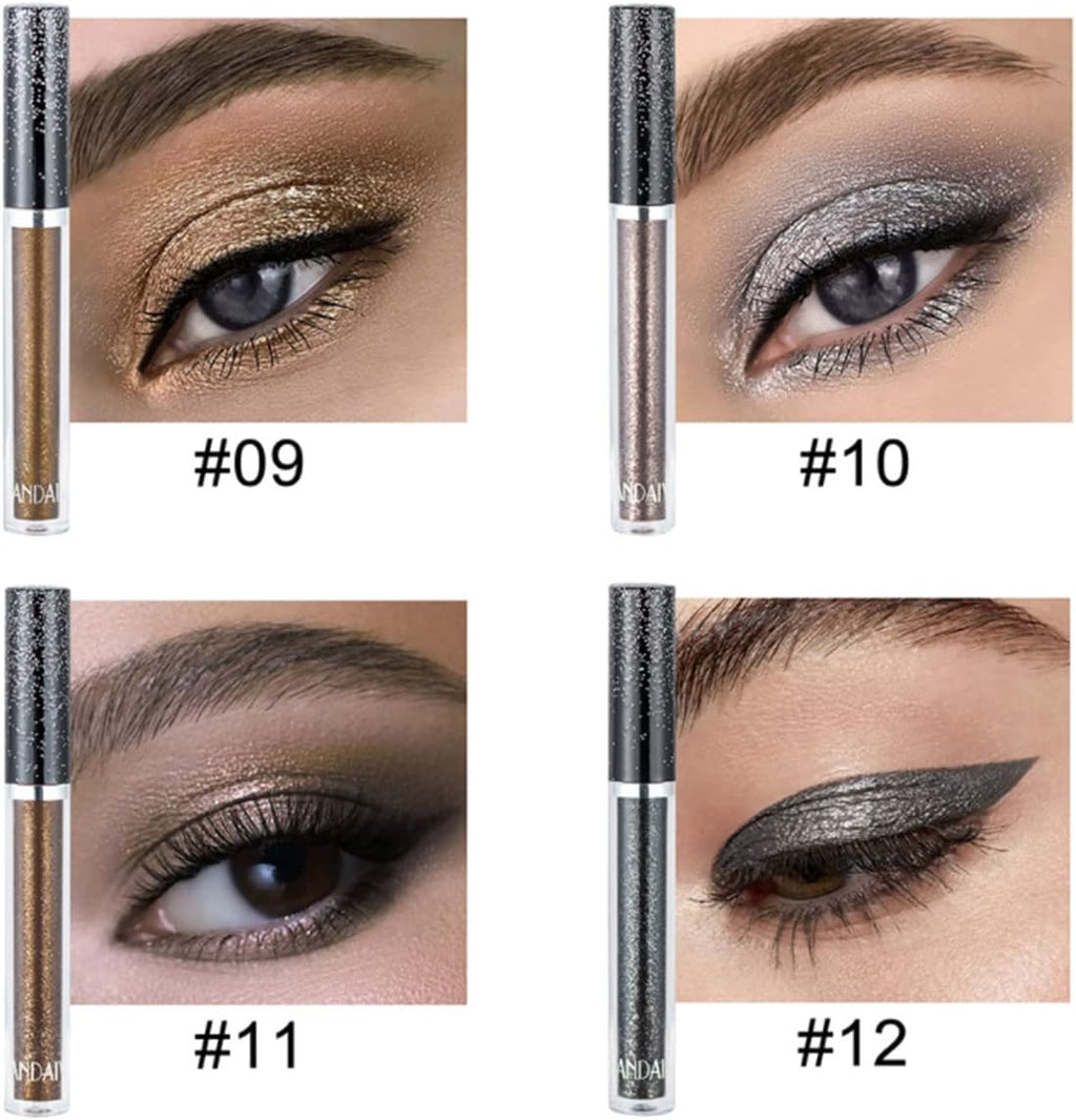 Vibrant 12-Color Liquid Eyeshadow Set - Waterproof, Long-Lasting, Glittery & Metallic for Stunning Smokey Eyes