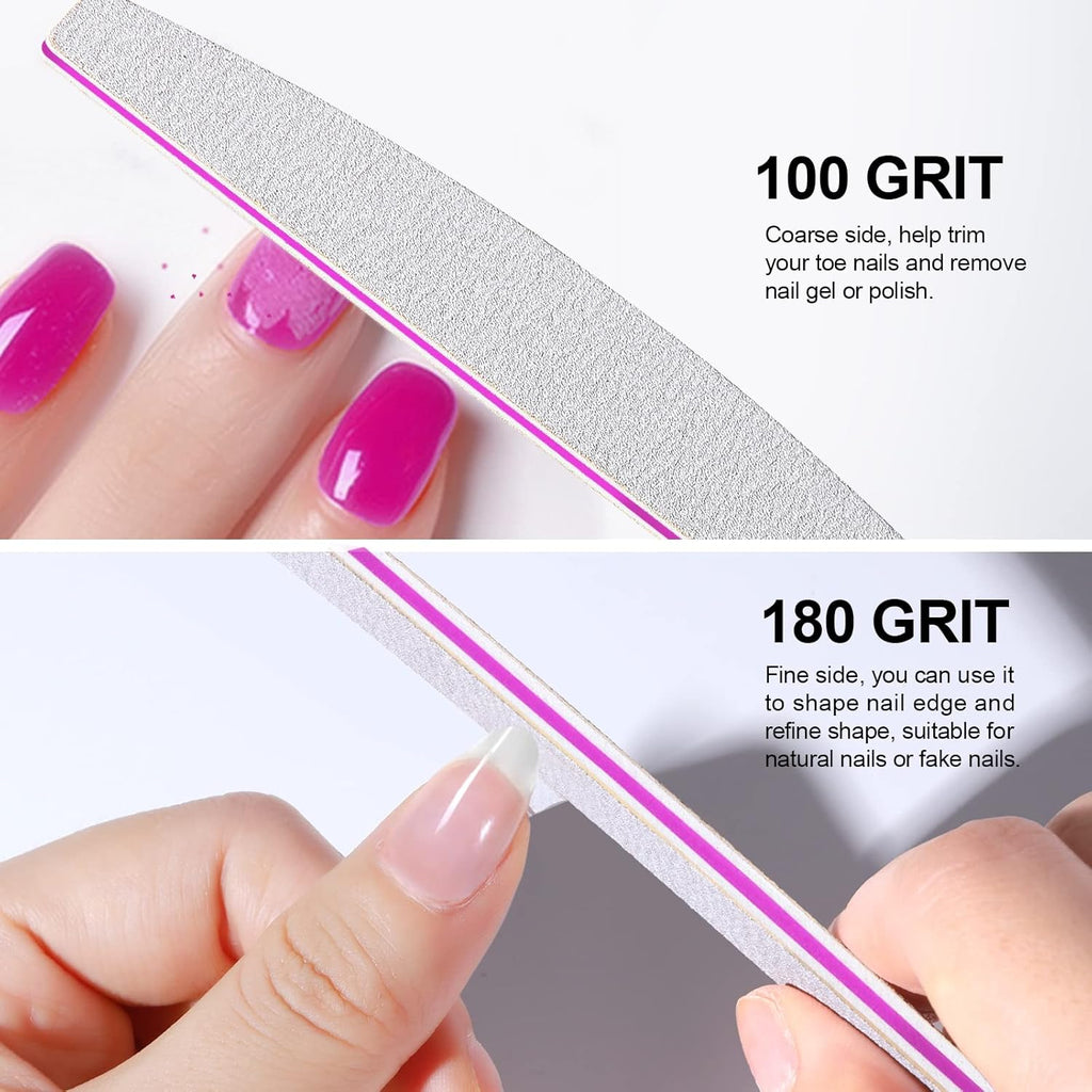 10-Piece Nail File Set - Versatile 5 Shapes for Acrylic & Gel Nails, 100/180 Grit Emery Boards & Buffers