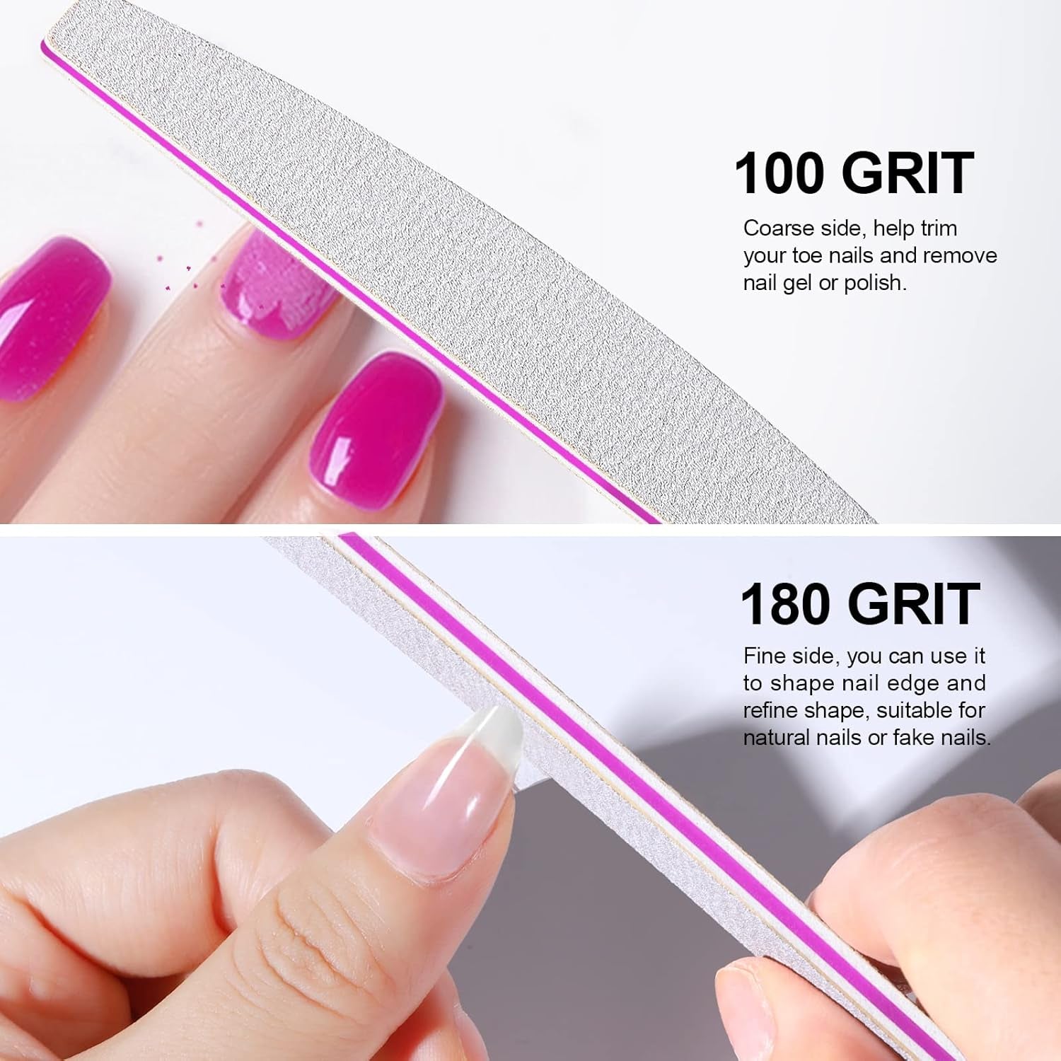 10-Piece Nail File Set - Versatile 5 Shapes for Acrylic & Gel Nails, 100/180 Grit Emery Boards & Buffers