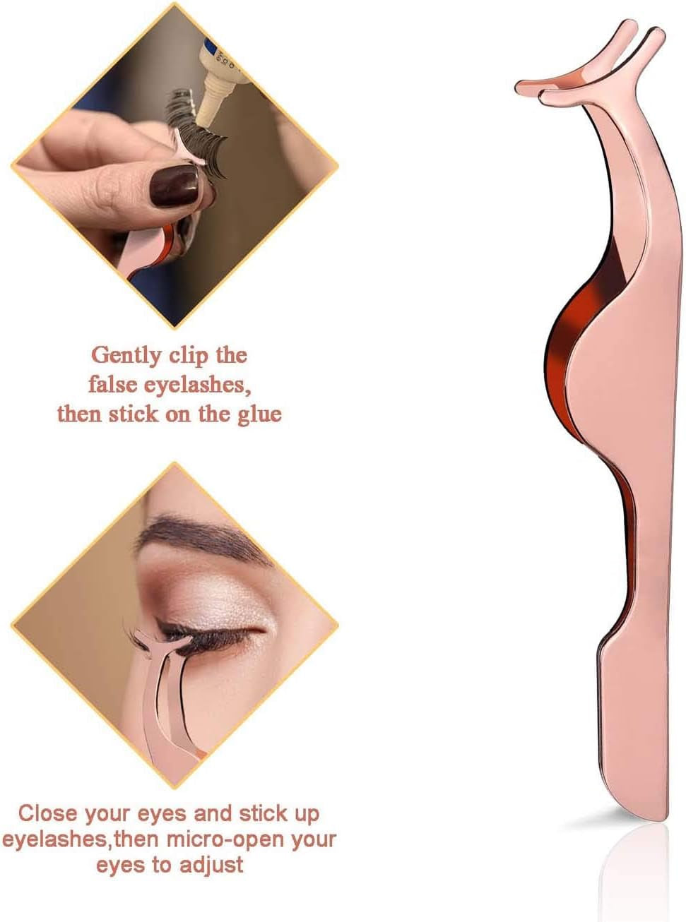 Rose Gold False Eyelashes Applicator Tool - Professional Stainless Steel Clip for Easy Lash Application & Removal