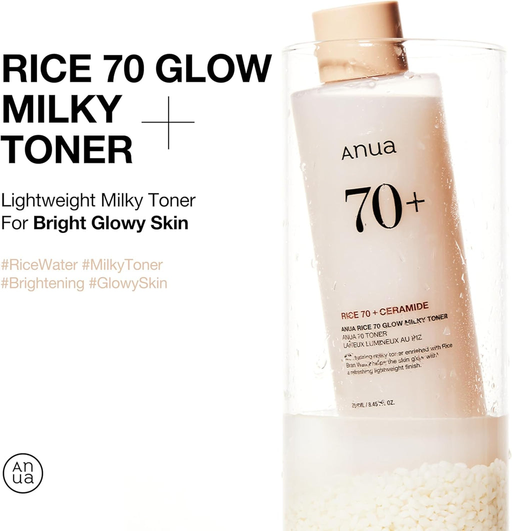 Rice 70 Glow Milky Toner - Achieve Glass Skin with Rice Water, Niacinamide & Ceramides, Fungal Acne Safe, 250ml