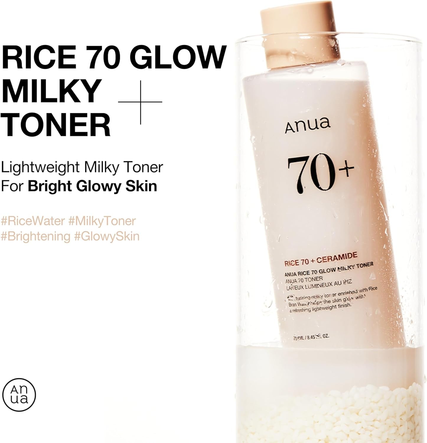 Rice 70 Glow Milky Toner - Achieve Glass Skin with Rice Water, Niacinamide & Ceramides, Fungal Acne Safe, 250ml