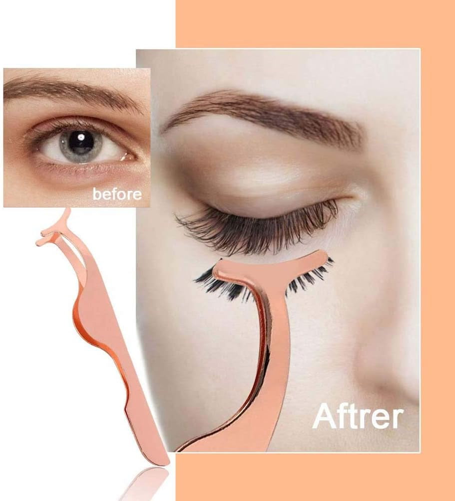 Rose Gold False Eyelashes Applicator Tool - Professional Stainless Steel Clip for Easy Lash Application & Removal