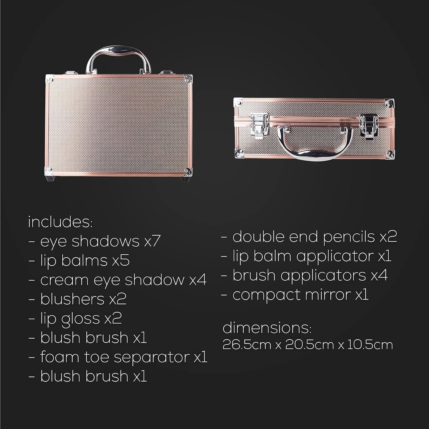 Envie Rose Gold 80-Piece Makeup Set with Travel Vanity Box - Complete Collection with Eyeshadow Palette, Lip Gloss, Lipsticks, Makeup Brushes, and More!