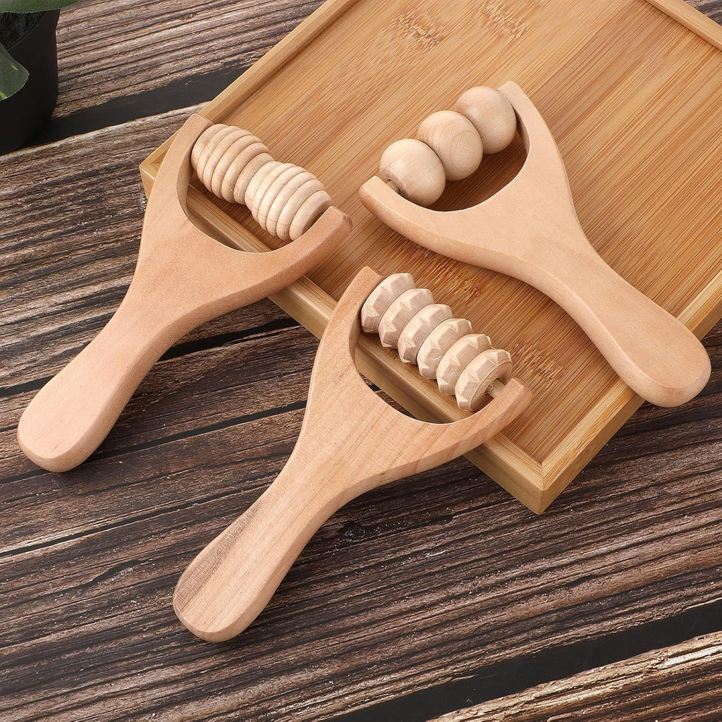 3Pcs Wooden Hand Massage Roller, Muscle Roller Stick, Manual Wood Therapy Massage Tools Massager Roller, for Relaxes Thigh, Leg, Hands Full Body Muscle Men Women