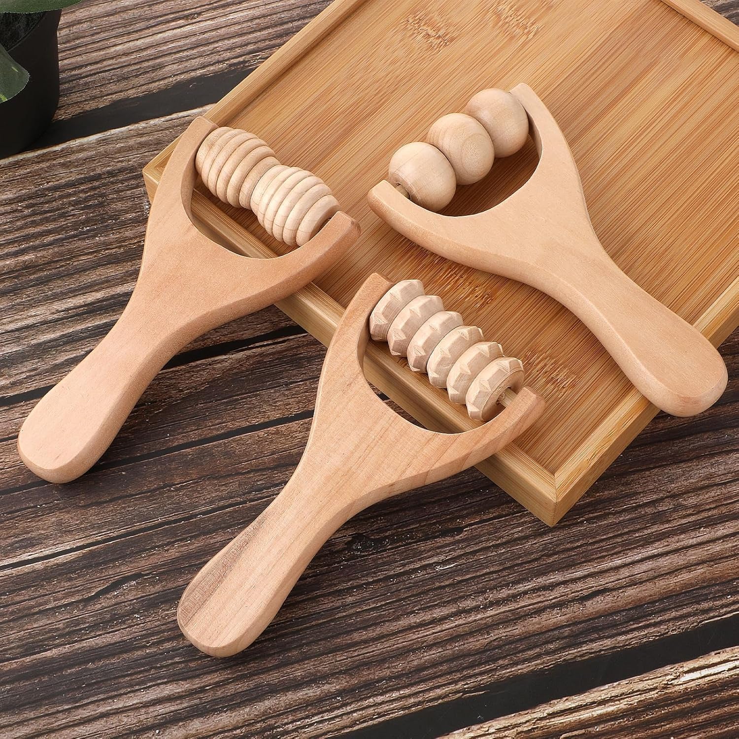 3Pcs Wooden Hand Massage Roller, Muscle Roller Stick, Manual Wood Therapy Massage Tools Massager Roller, for Relaxes Thigh, Leg, Hands Full Body Muscle Men Women