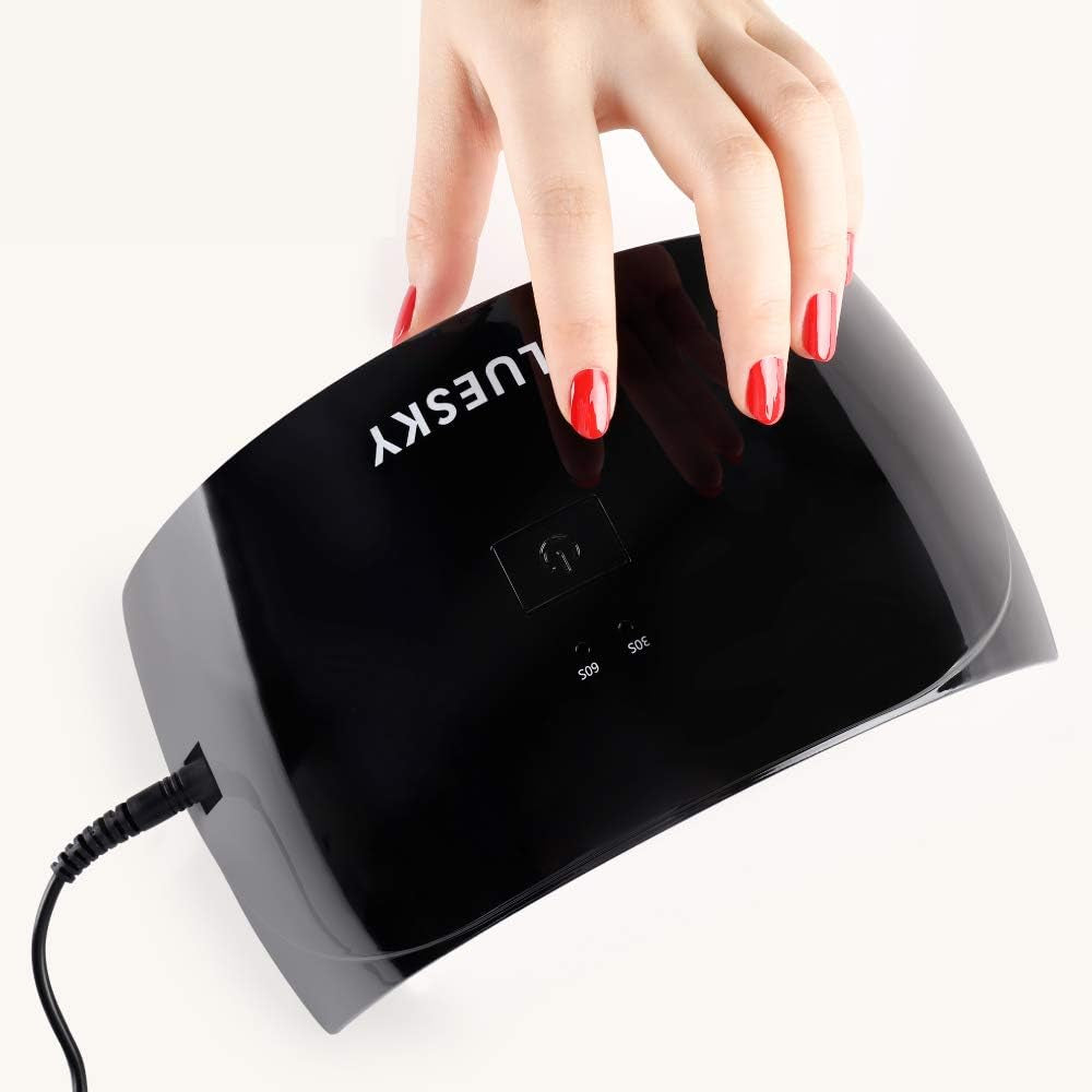 24W Professional LED & UV Nail Lamp - Fast Gel Polish Curing, Auto Sensor, Dual Timers, UK Plug, Sleek Black Design