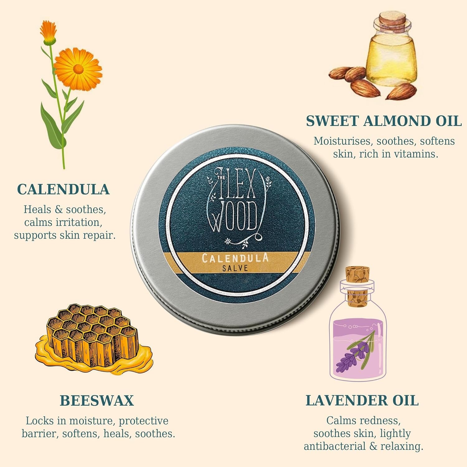 Ilex Wood Calendula Salve - All-Natural Soothing Balm for Rashes, Itching & Eczema - 100ml Cruelty-Free & Plastic-Free Hand Cream for Everyone