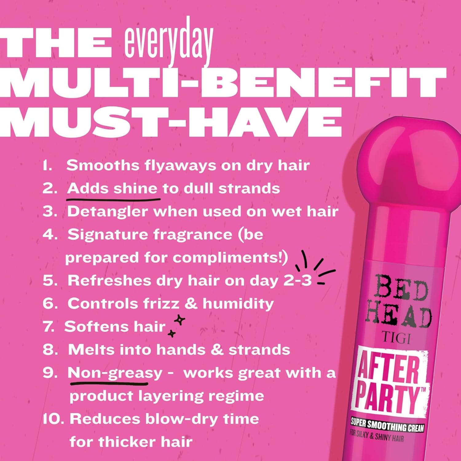 Bed Head by  After Party Smoothing Cream - Ultimate Anti-Frizz Styling Cream for All Hair Types with Caster Seed Oil for High Shine and Hold