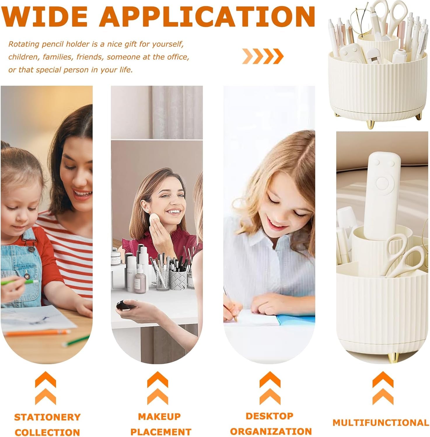 360° Rotating Makeup Organizer - Stylish 5-Compartment Brush Holder for Vanity, Desk & Office (White)