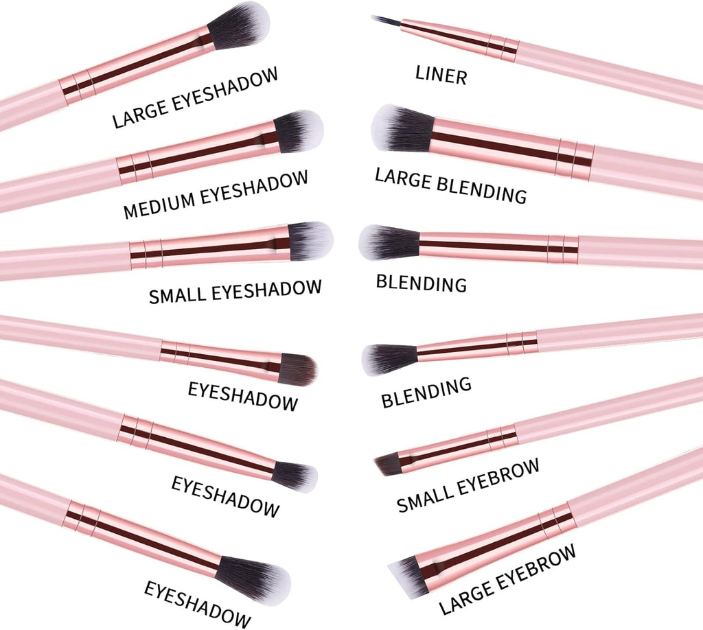 Professional 12-Piece Pink Eyeshadow Brush Set for Flawless Eye Makeup - Perfect for Concealer, Eyeliner, Eyelash, Eyebrow, Blending, and Contouring