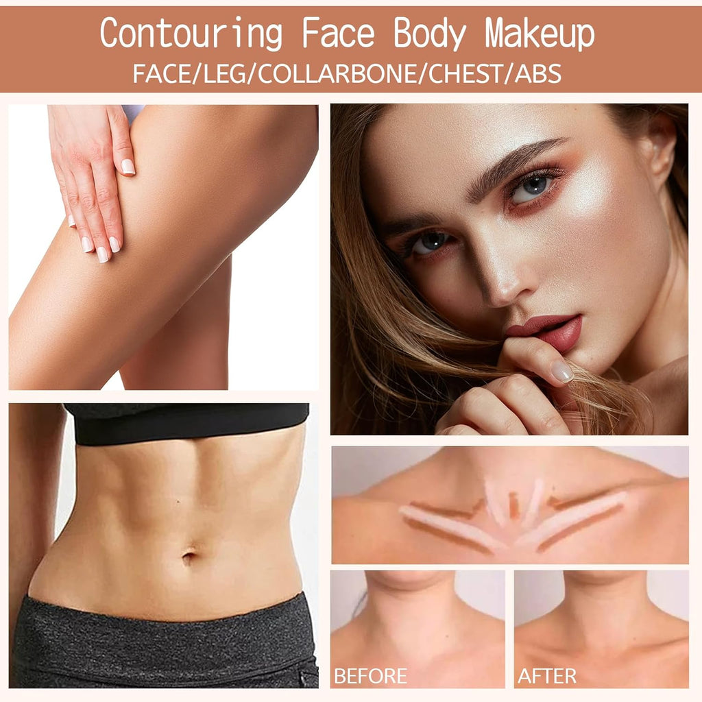 2-in-1 Cream Contour & Highlighter Stick - Easy Blendable Bronzer for Flawless Face Shaping (Pearl White & Dark Brown)