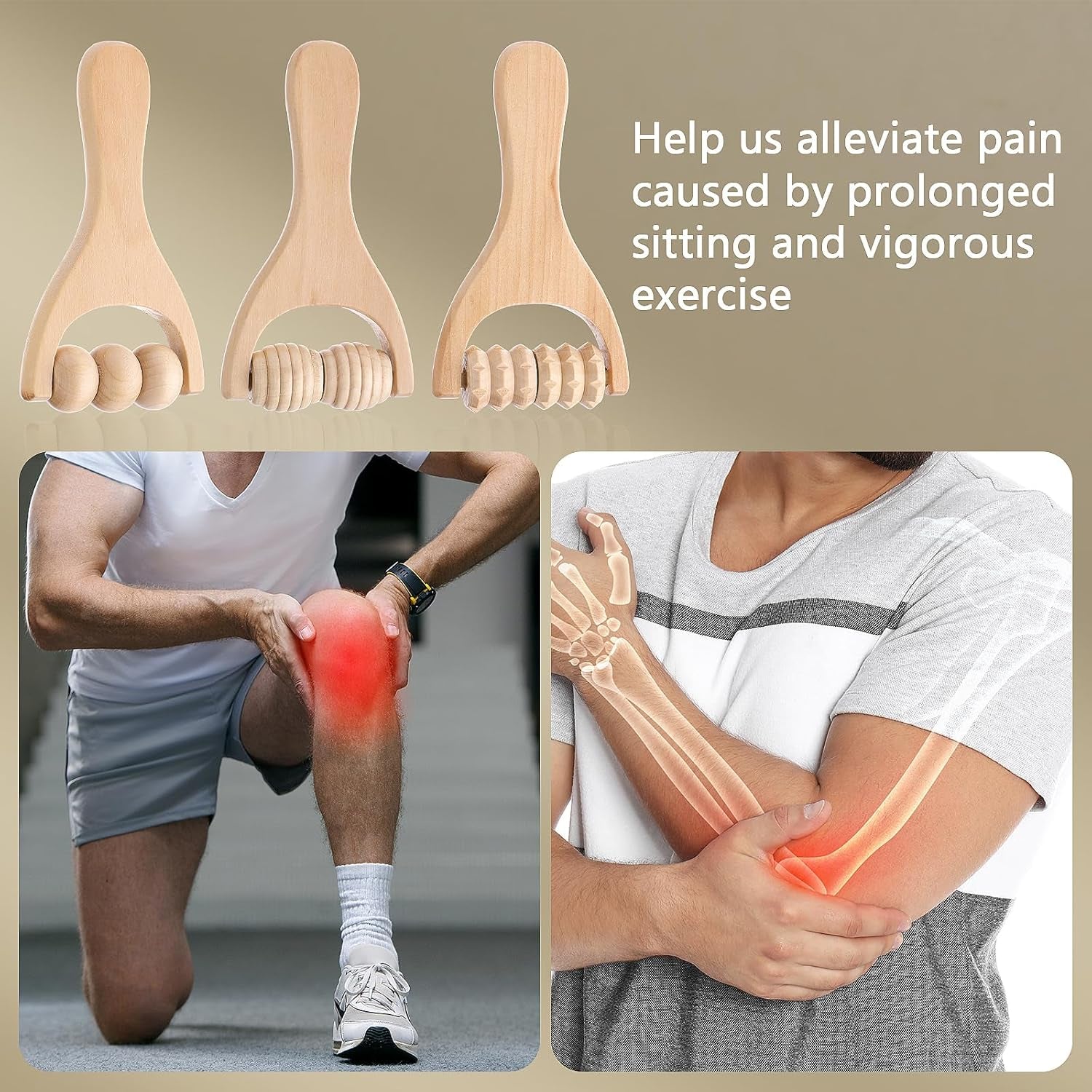 3Pcs Wooden Hand Massage Roller, Muscle Roller Stick, Manual Wood Therapy Massage Tools Massager Roller, for Relaxes Thigh, Leg, Hands Full Body Muscle Men Women