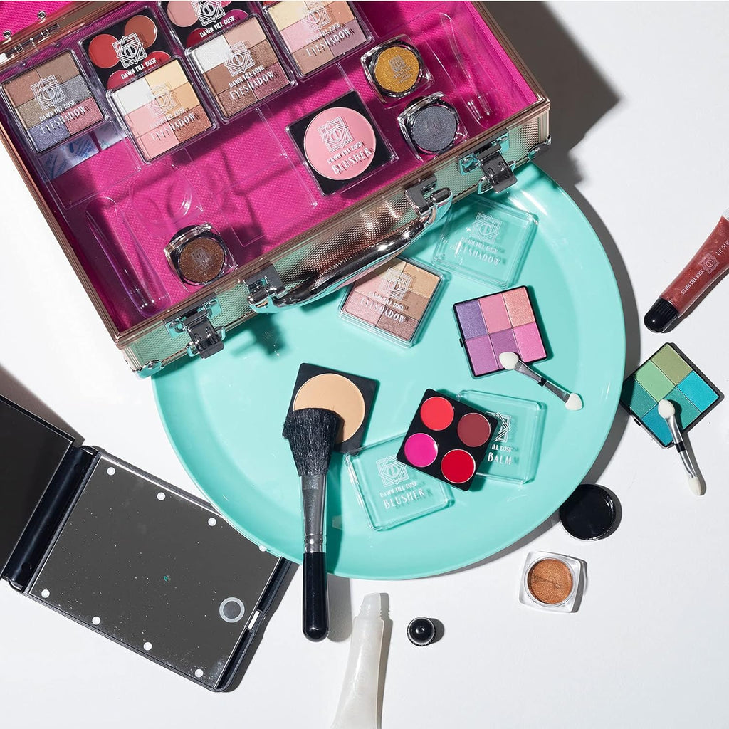 Envie Rose Gold 80-Piece Makeup Set with Travel Vanity Box - Complete Collection with Eyeshadow Palette, Lip Gloss, Lipsticks, Makeup Brushes, and More!