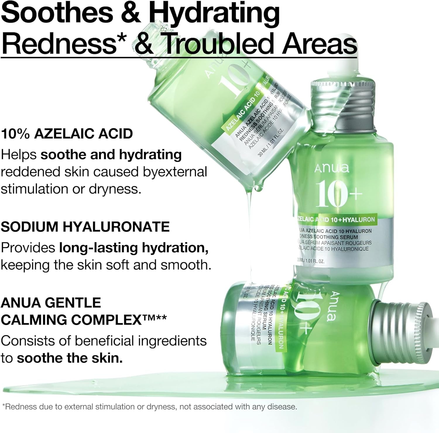 Azelaic Acid 10% & Hyaluronic Acid Redness Soothing Serum for Sensitive Skin - Vegan Korean Skincare (30ml)