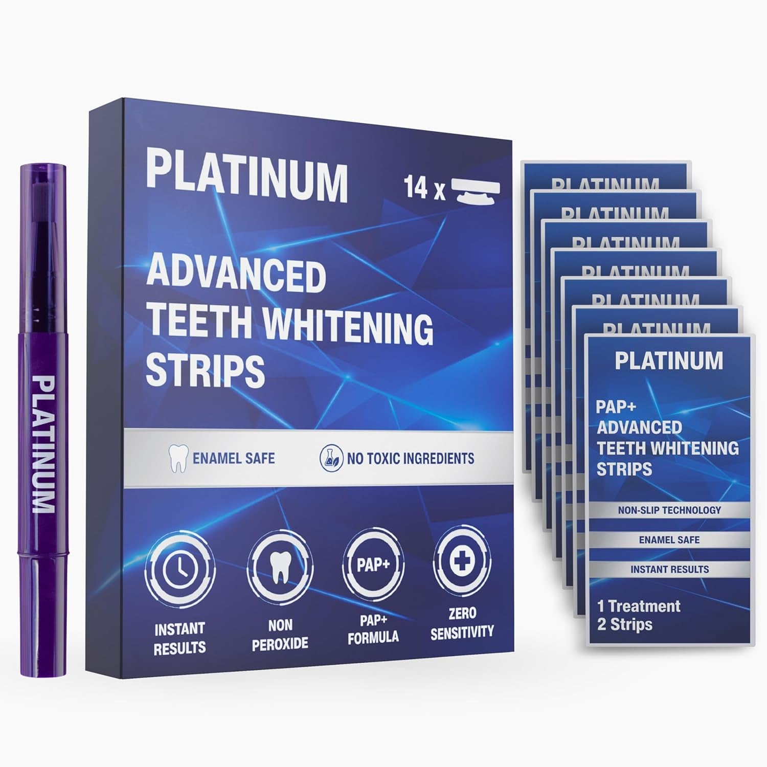 Achieve a Radiant Smile with  Advanced Teeth Whitening Strips & Pen – Up to 8 Shades Whiter, 28 Strips, Vegan & Sensitivity Free!