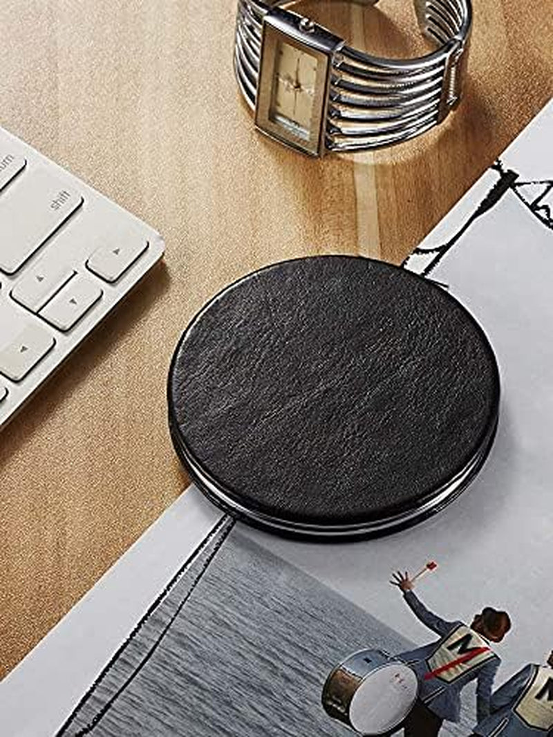 Ultra-Portable Compact Mirror with 1X/10X Magnification - Stylish Round Design in Classic Black, Perfect for Purses and Travel