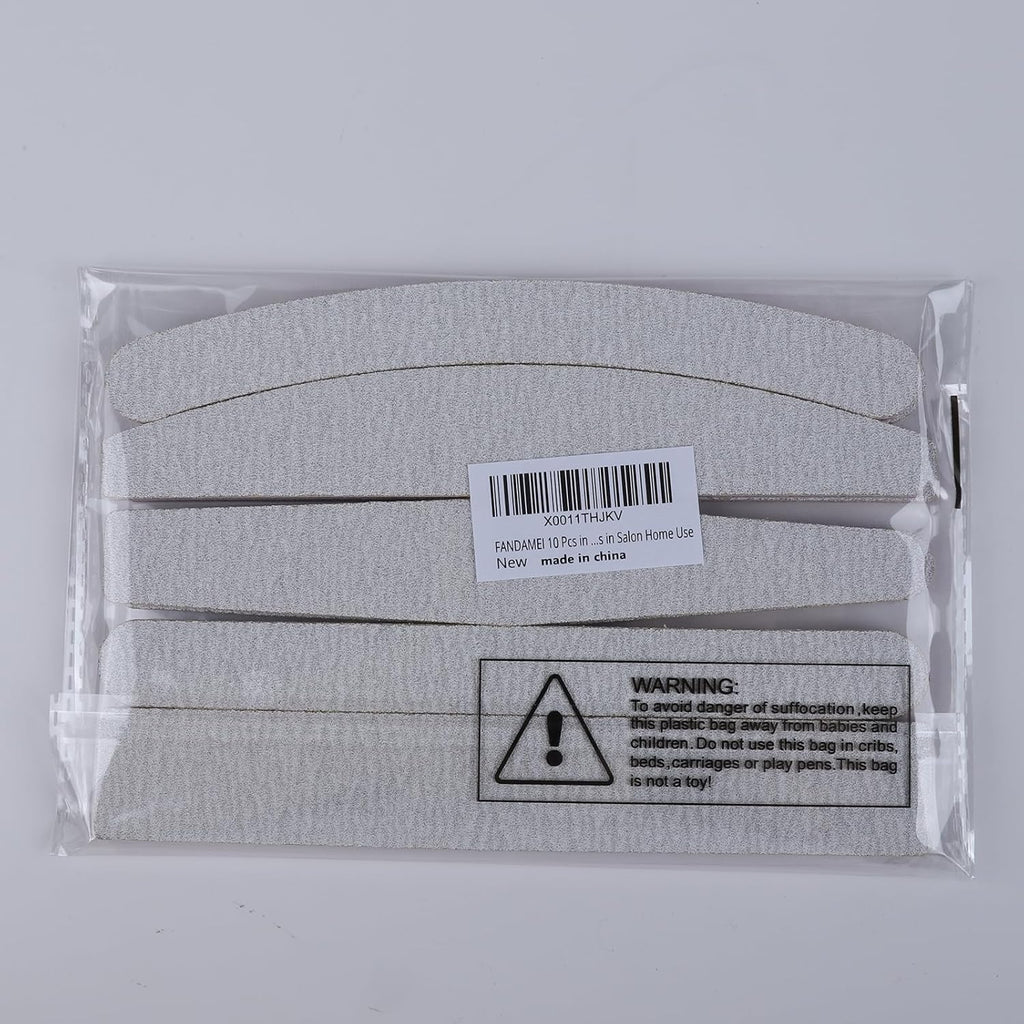 10-Piece Nail File Set - Versatile 5 Shapes for Acrylic & Gel Nails, 100/180 Grit Emery Boards & Buffers