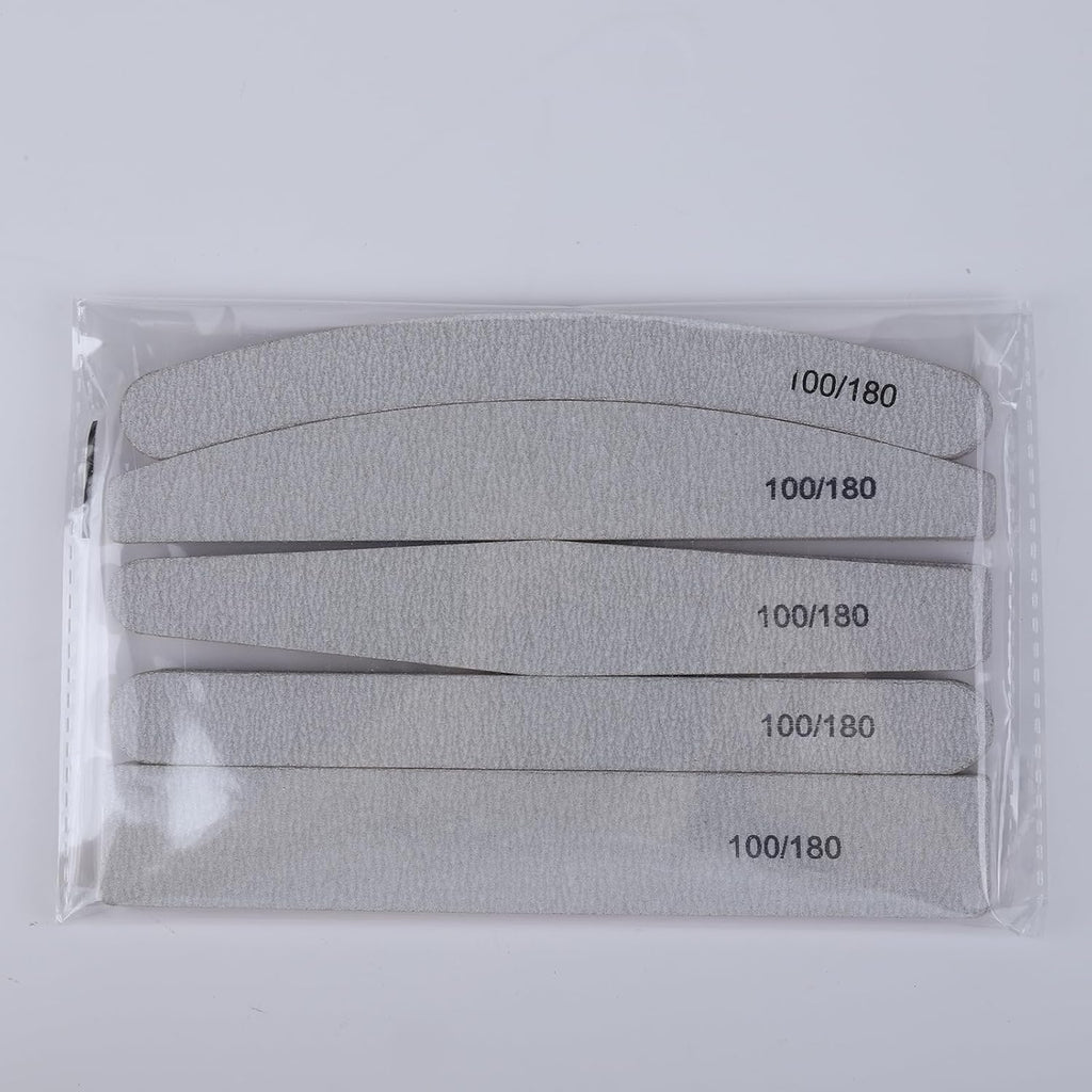 10-Piece Nail File Set - Versatile 5 Shapes for Acrylic & Gel Nails, 100/180 Grit Emery Boards & Buffers
