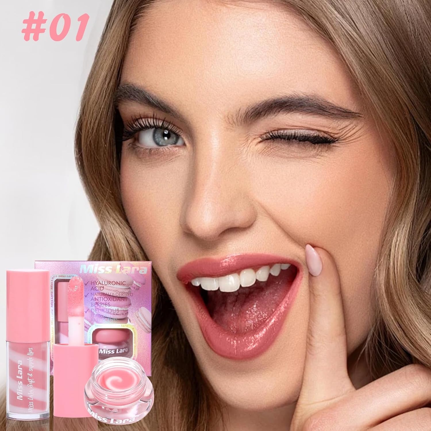 2Pcs Tinted Lip Gloss & Balm Set - Moisturizing Lip Plumper Jelly for a Dewy Finish, Long-Lasting Color #01