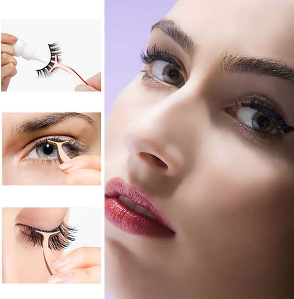 Rose Gold False Eyelashes Applicator Tool - Professional Stainless Steel Clip for Easy Lash Application & Removal