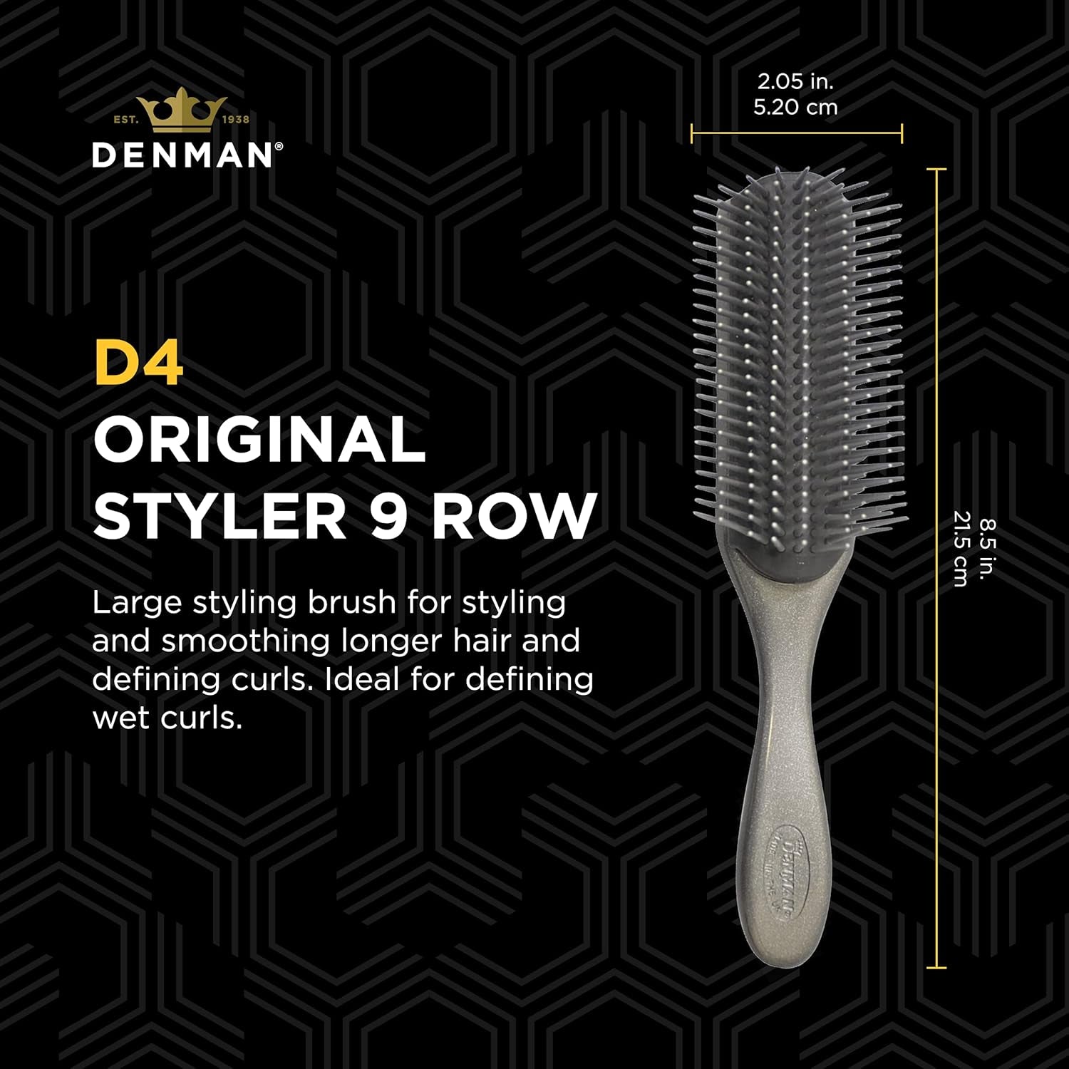 D4 Silver Curly Hair Brush - 9 Row Styling Brush for Smoothing, Defining Curls & Long Hair for All Genders
