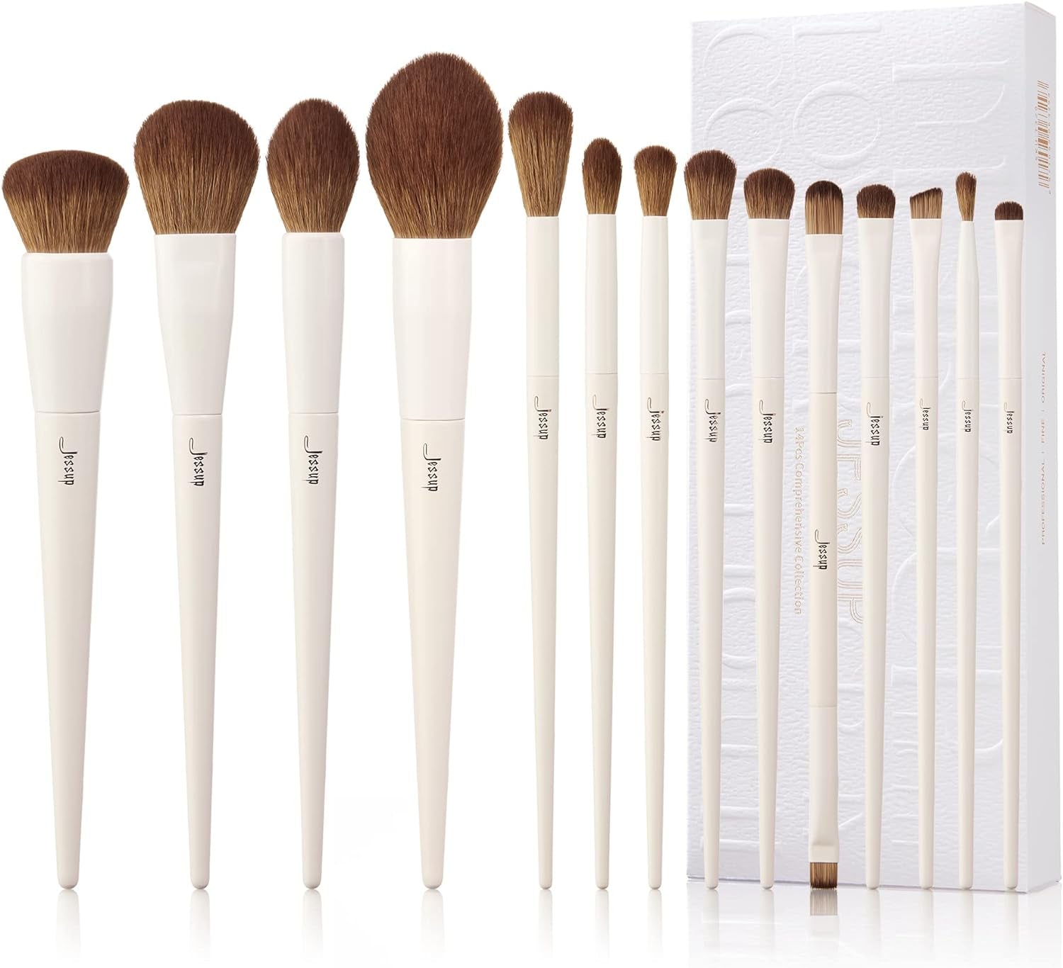 14-Piece Premium Synthetic Makeup Brush Set - Perfect for Contour, Concealer, Foundation, Eyeshadow, Blending, Liner, Powder, and Blush - Elegant Light Grey T329