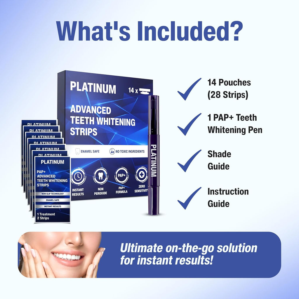 Achieve a Radiant Smile with  Advanced Teeth Whitening Strips & Pen – Up to 8 Shades Whiter, 28 Strips, Vegan & Sensitivity Free!