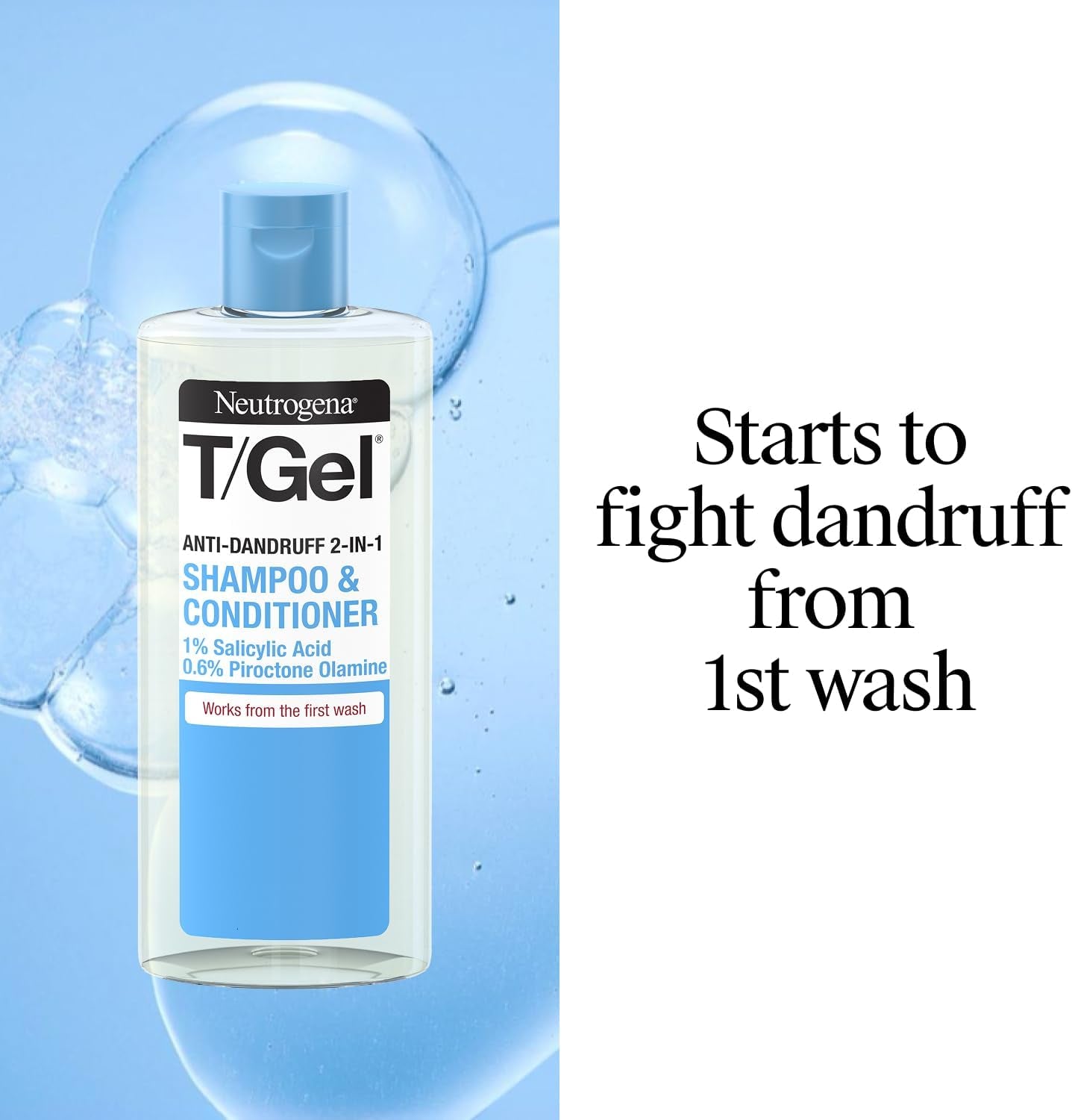 T/Gel 2-in-1 Anti-Dandruff Shampoo & Conditioner - Fight Dandruff from First Wash for Soft, Shiny, Healthy Hair & Scalp (250ml)