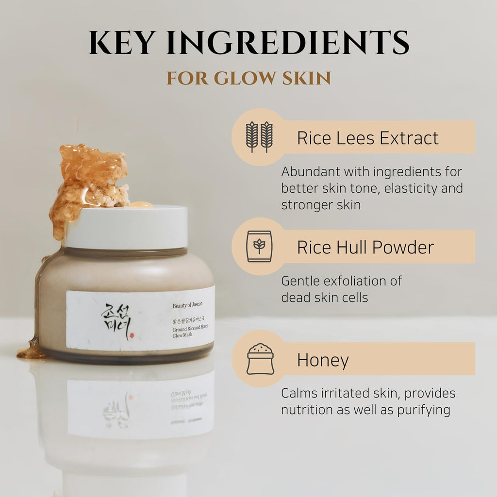 Ground Rice and Honey Glow Mask Wash-Off Face Pack with Rice Honey for Hydrating Exfoliating Soothing All in One Simple Step Korean Skin Care for Women Men 150Ml