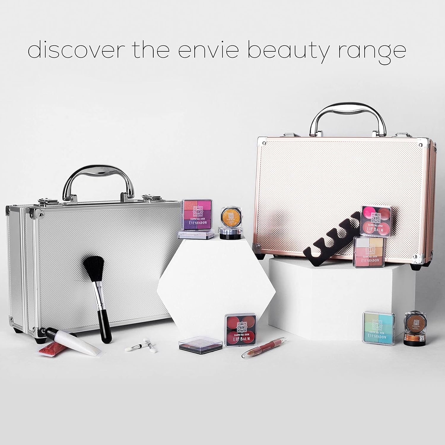 Envie Rose Gold 80-Piece Makeup Set with Travel Vanity Box - Complete Collection with Eyeshadow Palette, Lip Gloss, Lipsticks, Makeup Brushes, and More!