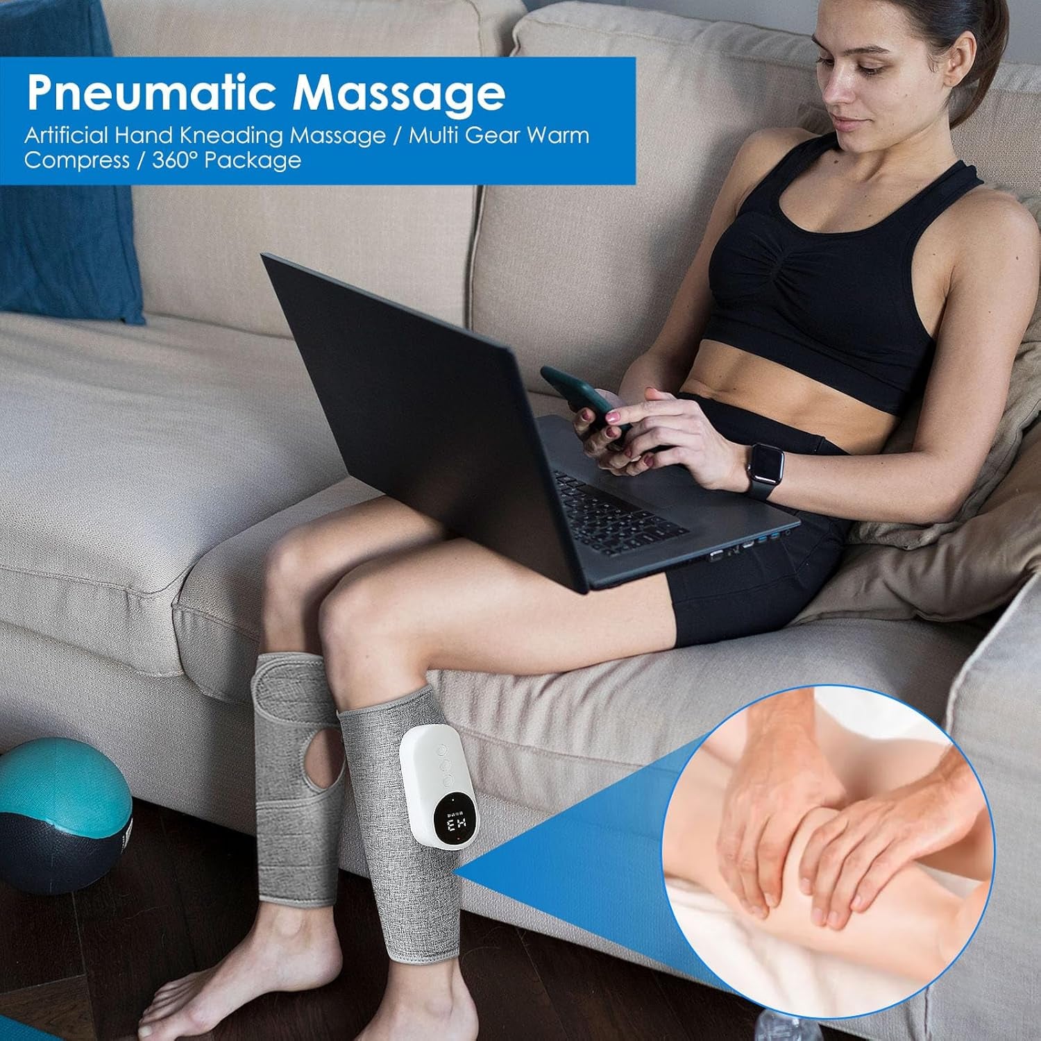 Premium Leg Massager for Calf Relief and Enhanced Circulation with Heat, Three Intensity Levels, Adjustable Fit, and Rechargeable Design - Gray