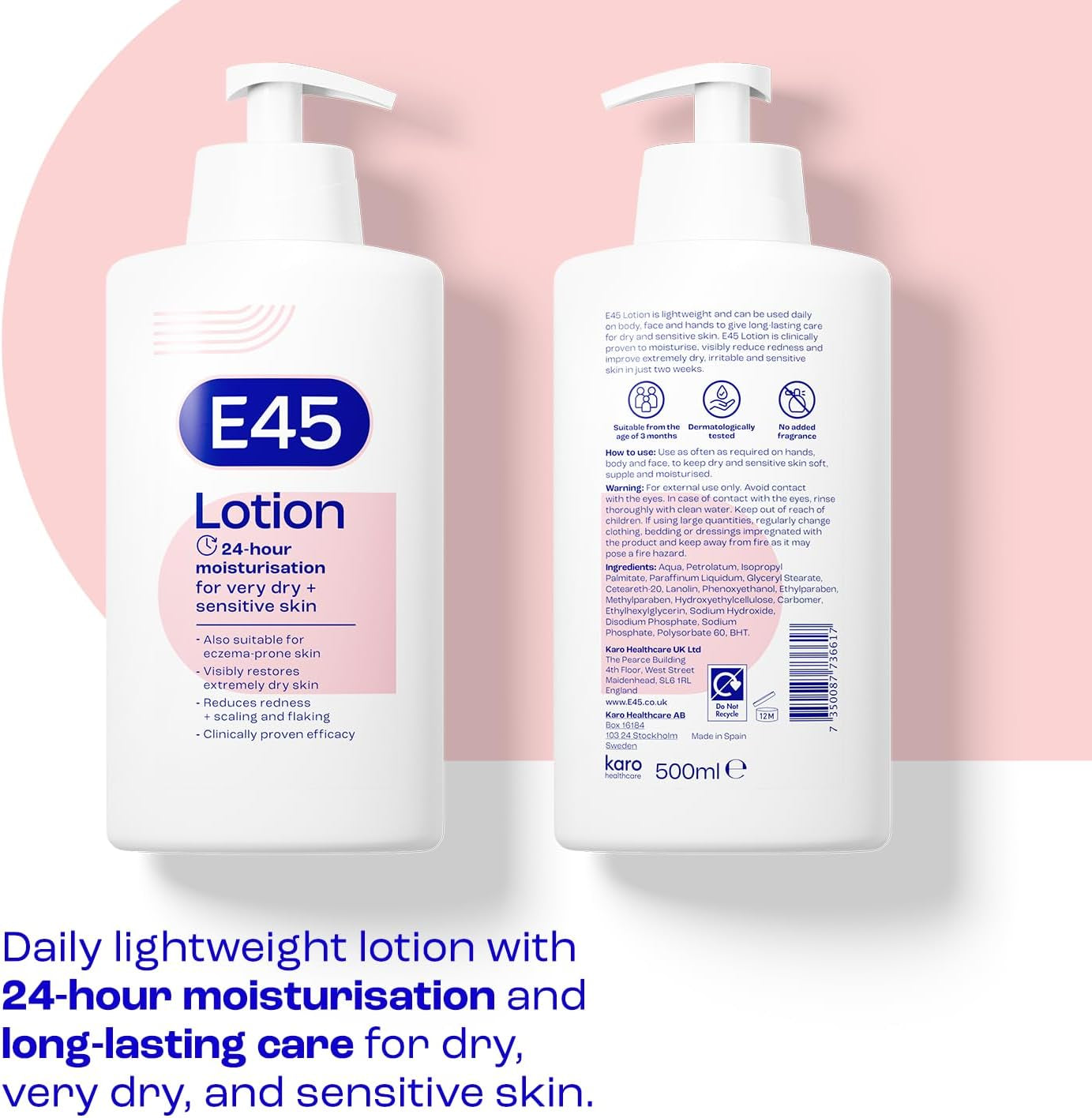 Moisturising Lotion 500ml - Ultimate Hydration for Dry & Sensitive Skin, Reduces Redness & Protects Against Dryness - Dermatologically Tested Daily Body Moisturiser