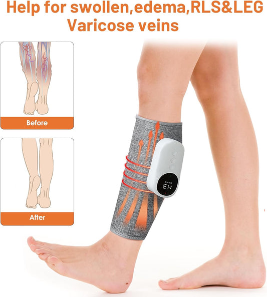 Premium Leg Massager for Calf Relief and Enhanced Circulation with Heat, Three Intensity Levels, Adjustable Fit, and Rechargeable Design - Gray