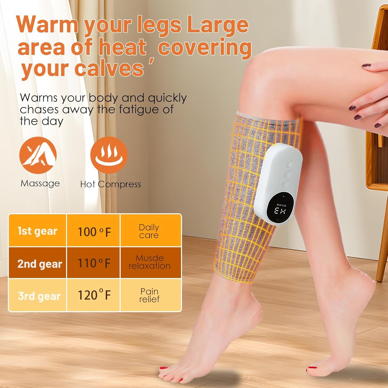 Premium Leg Massager for Calf Relief and Enhanced Circulation with Heat, Three Intensity Levels, Adjustable Fit, and Rechargeable Design - Gray