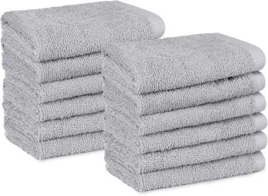 12-Pack Extra Absorbent 100% Cotton Face Towels - Fast Drying Salon Towels in Grey (30 x 30 cm)