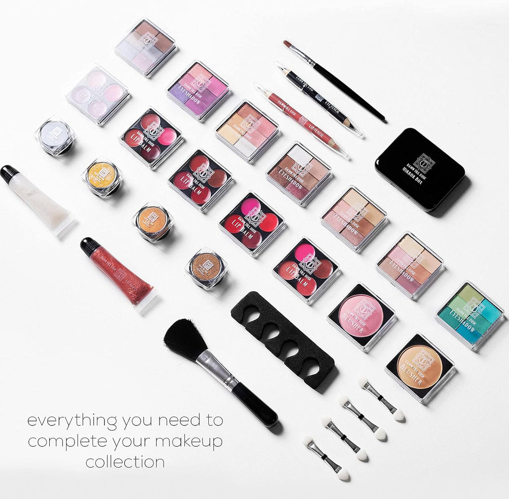 Envie Rose Gold 80-Piece Makeup Set with Travel Vanity Box - Complete Collection with Eyeshadow Palette, Lip Gloss, Lipsticks, Makeup Brushes, and More!