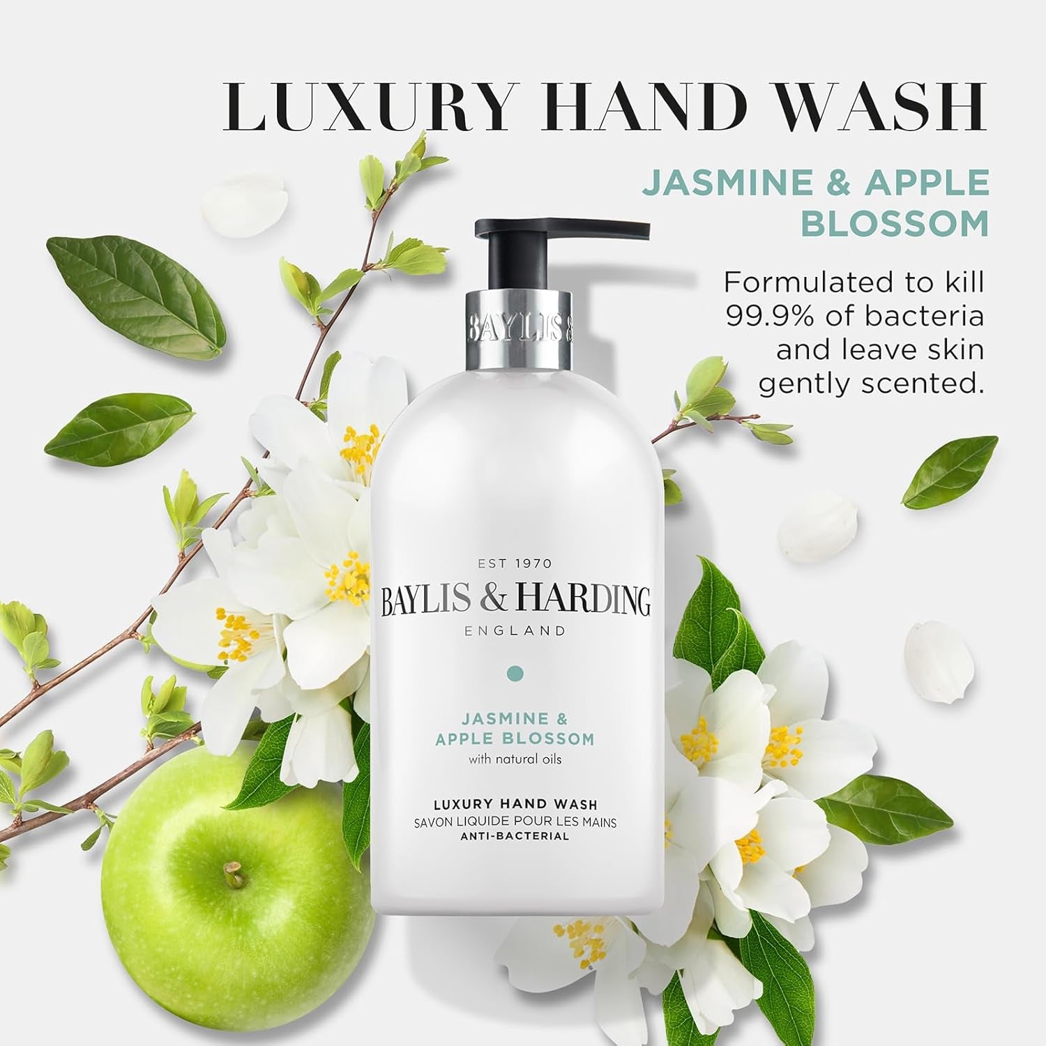 Jasmine & Apple Blossom Anti-Bacterial Hand Wash - 500ml (Pack of 3) - Vegan Friendly & Refreshing Cleanliness