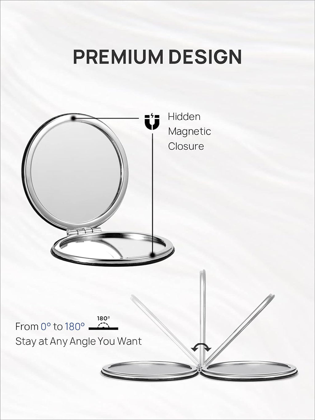 Ultra-Portable Compact Mirror with 1X/10X Magnification - Stylish Round Design in Classic Black, Perfect for Purses and Travel