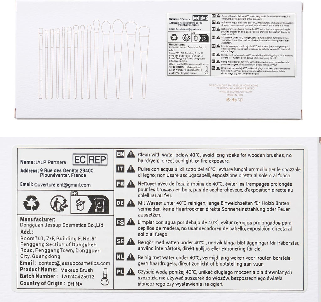 14-Piece Premium Synthetic Makeup Brush Set - Perfect for Contour, Concealer, Foundation, Eyeshadow, Blending, Liner, Powder, and Blush - Elegant Light Grey T329