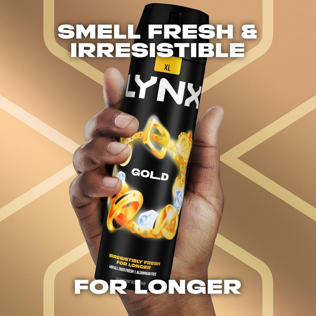 Men Gold Deodorant Body Spray - Oud Wood & Fresh Vanilla Scent, 48-Hour Odour Protection, 200ml, Pack of 6