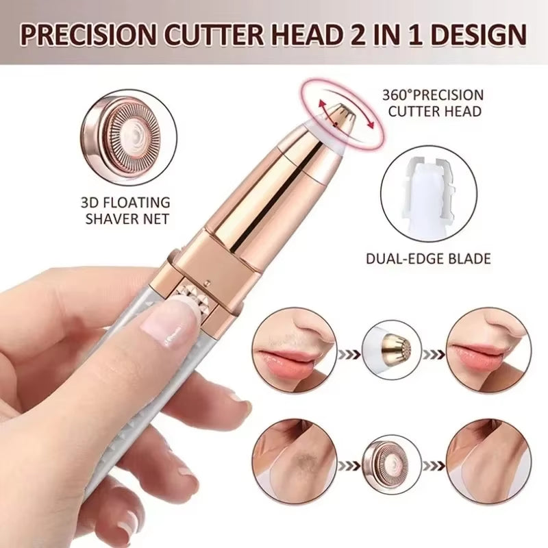 2 in 1 Women'S Electric Epilator USB Charging Portable Hair Remover Bikini Painless Shaver for Women Body Facial Eyebrow Trimmer