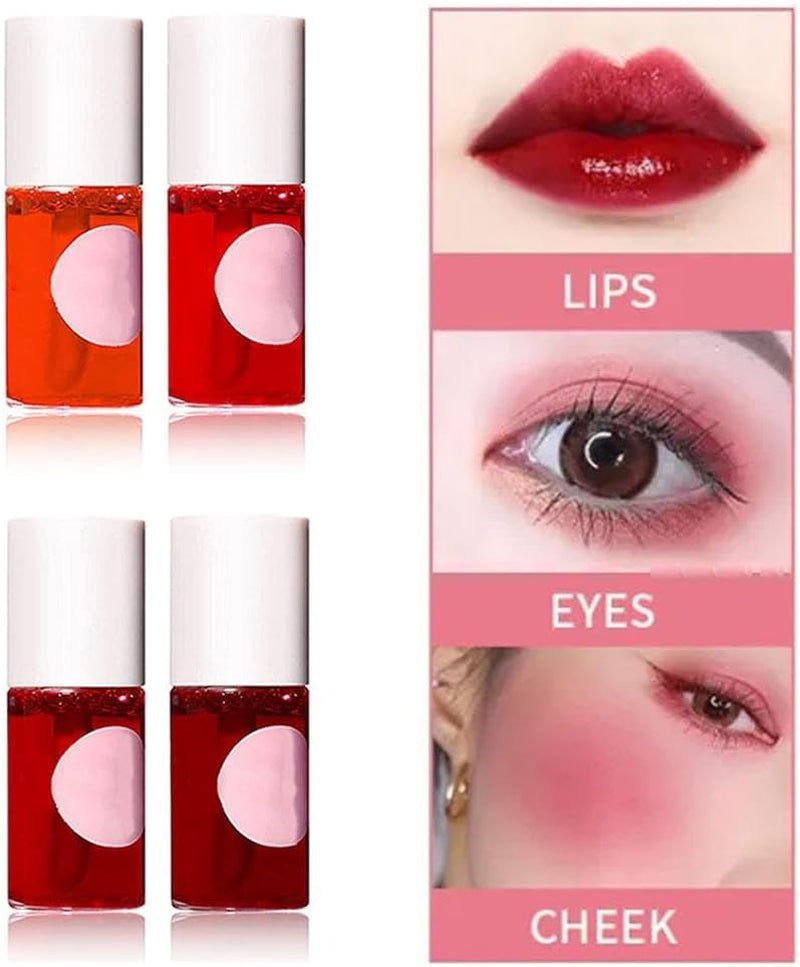 4-Color Lip Tint Stain Set - Mini Liquid Lipstick for Lips & Cheeks, Waterproof & Moisturizing, Long-Lasting & Non-Sticky