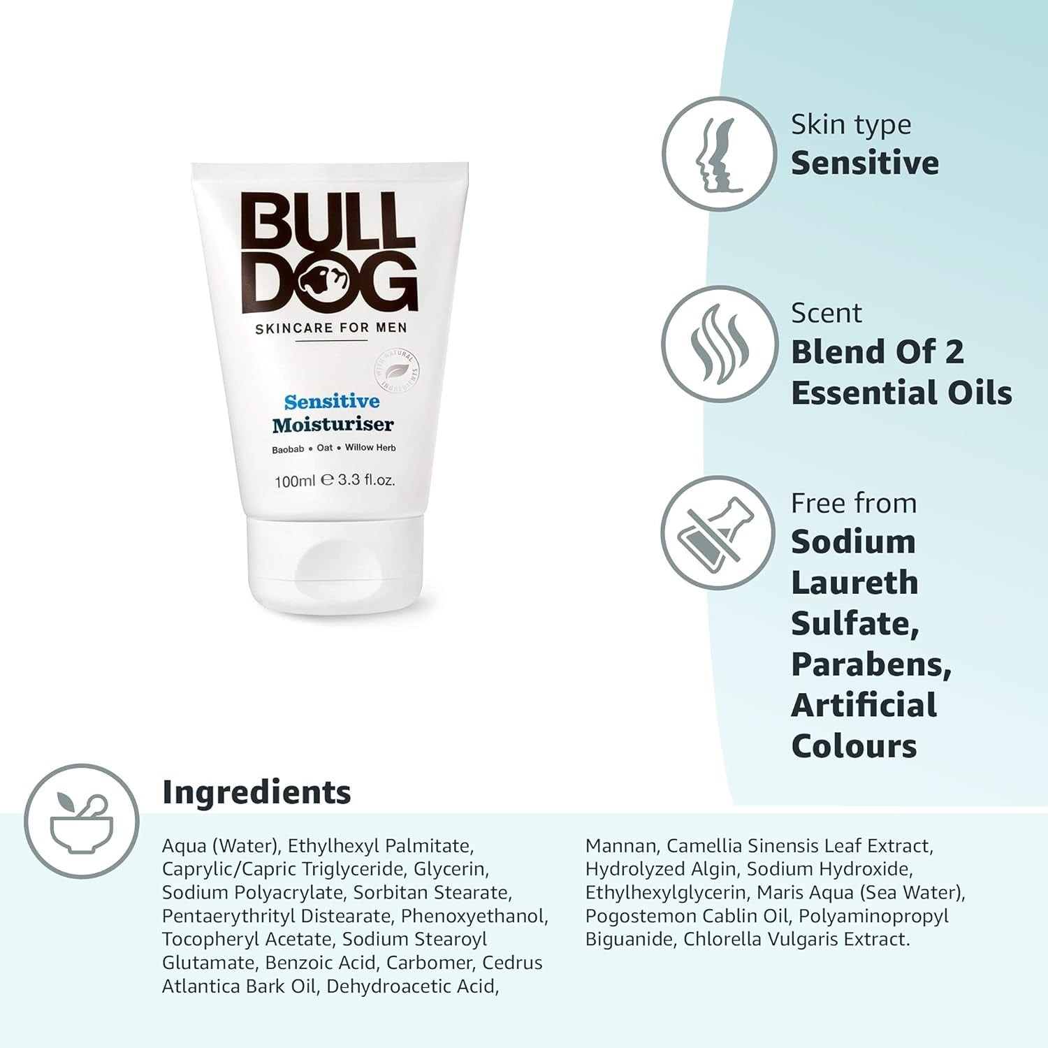 Sensitive Face Moisturiser for Men - Fragrance-Free, 24-Hour Hydration, Perfect for Sensitive Skin - 100ml