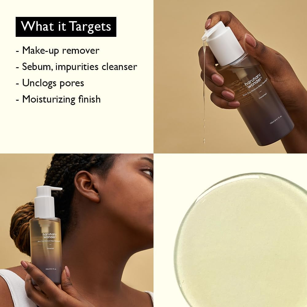 Wonder Black Rice Moisture Deep Cleansing Oil 150Ml, Korean Facial Cleanser, Makeup Remover, Vegan, Cruelty Free