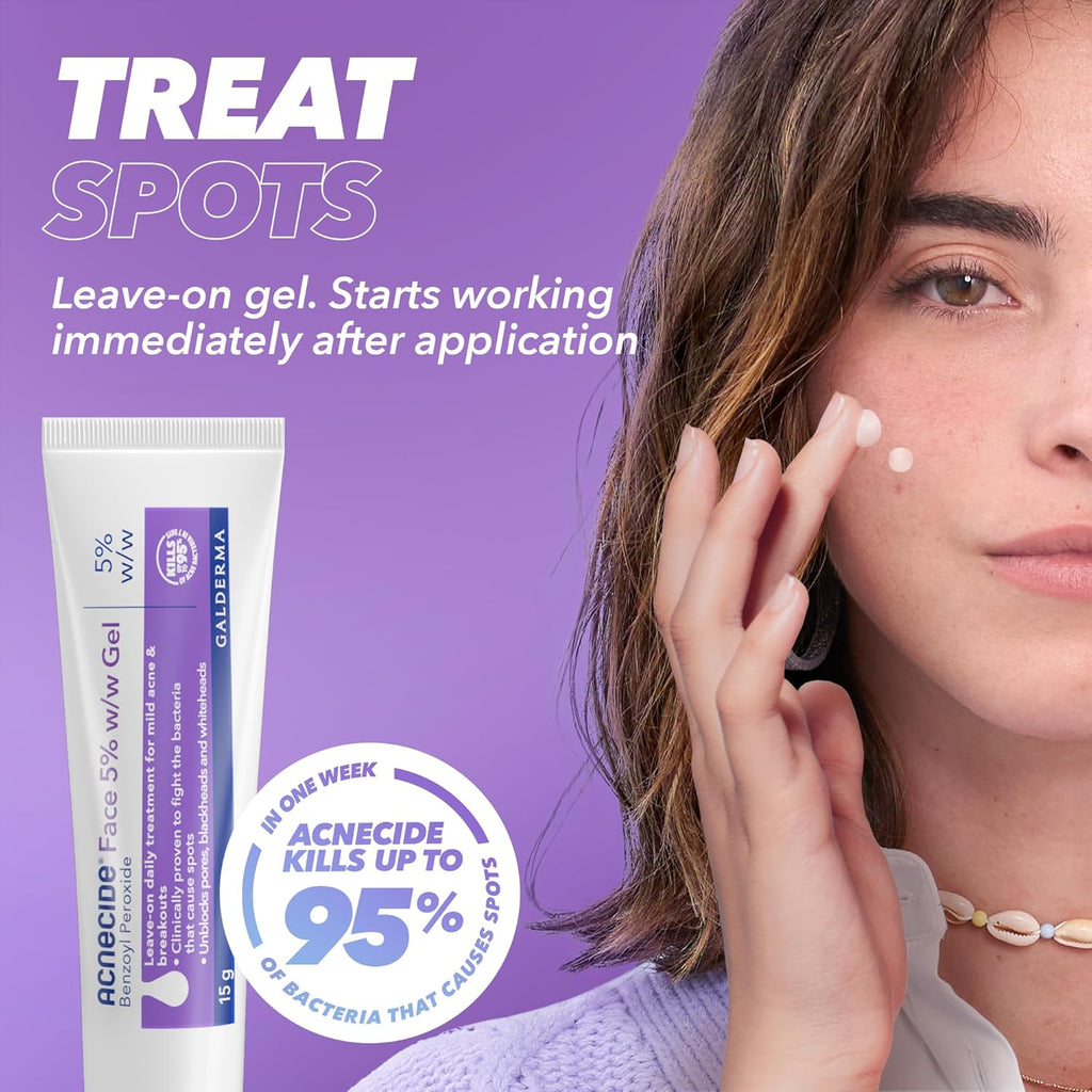 Acnecide Face Gel 5% Benzoyl Peroxide Acne Treatment for Spot Prone Skin 15G