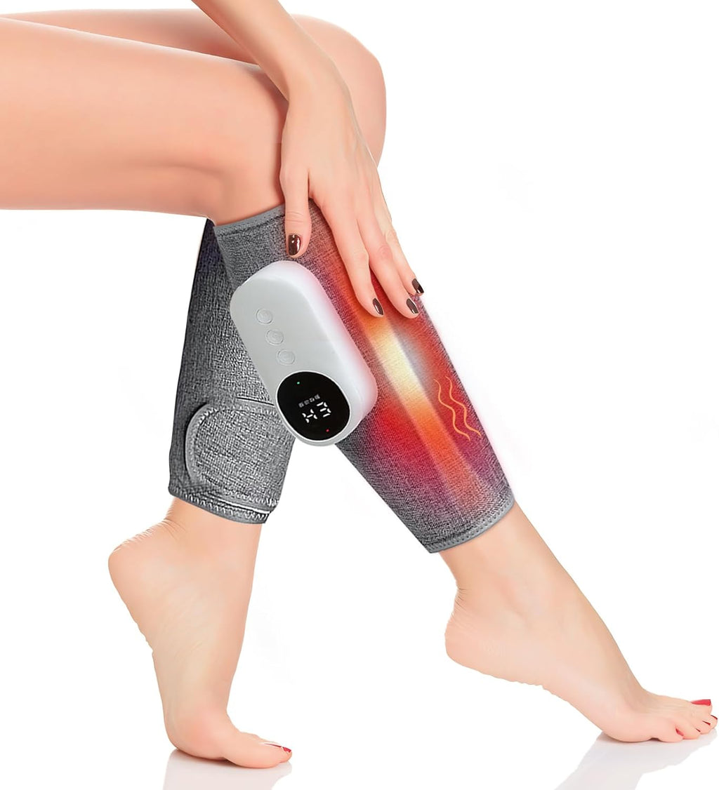 Premium Leg Massager for Calf Relief and Enhanced Circulation with Heat, Three Intensity Levels, Adjustable Fit, and Rechargeable Design - Gray