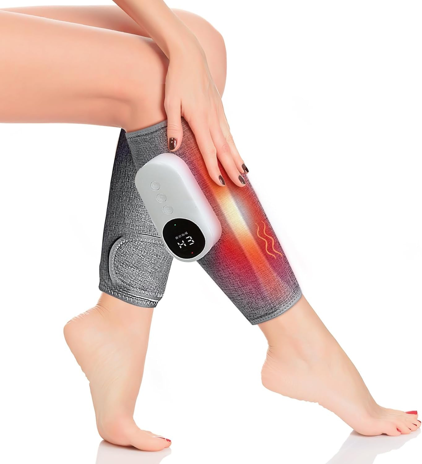 Premium Leg Massager for Calf Relief and Enhanced Circulation with Heat, Three Intensity Levels, Adjustable Fit, and Rechargeable Design - Gray