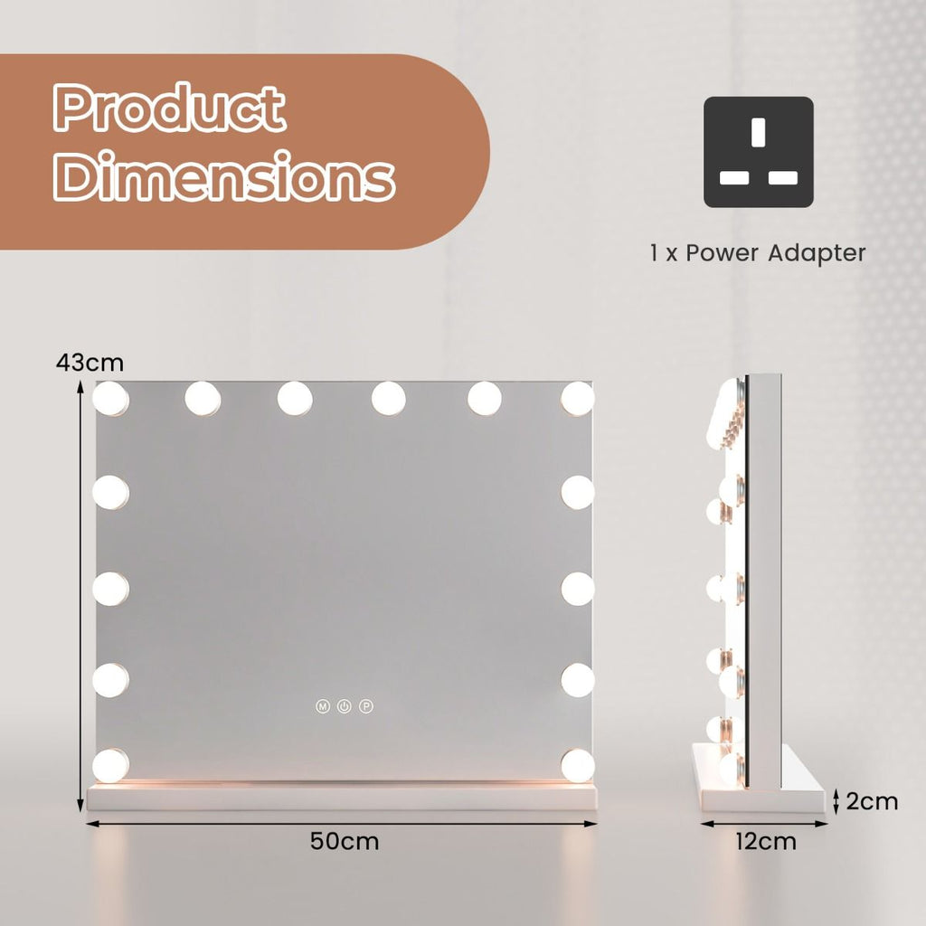 Hollywood Vanity Mirror with with 3 Color Lighting Modes for Tabletop