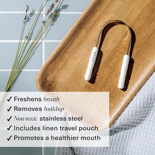 Stainless Steel Tongue Scraper for Fresh Breath - Includes Travel Pouch for Adults & Kids